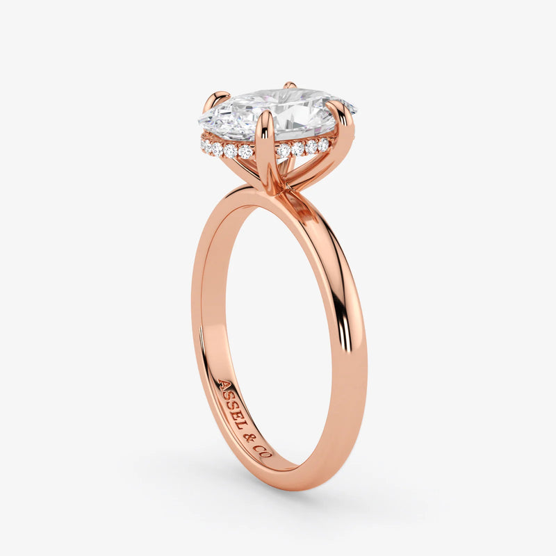 Hidden Halo oval cut lab-grown diamond engagement ring in 18K Rose Gold