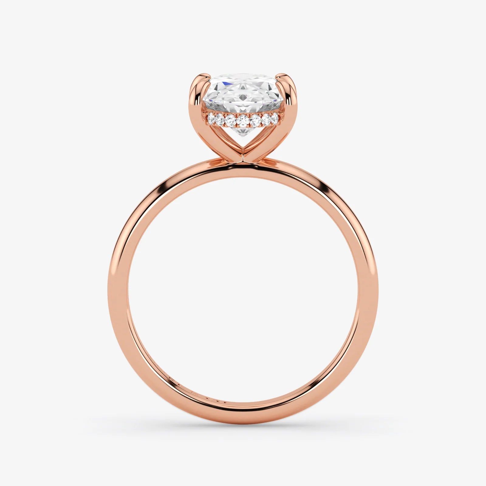 Hidden Halo oval cut lab-grown diamond engagement ring in 18K Rose Gold
