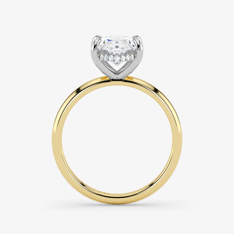 Hidden Halo oval cut lab-grown diamond engagement ring in 18K Two-Tone Gold