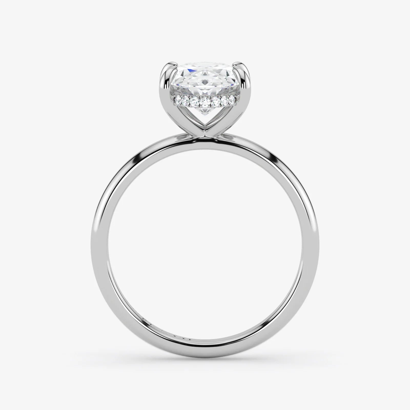 Hidden Halo oval cut lab-grown diamond engagement ring in 18K White Gold