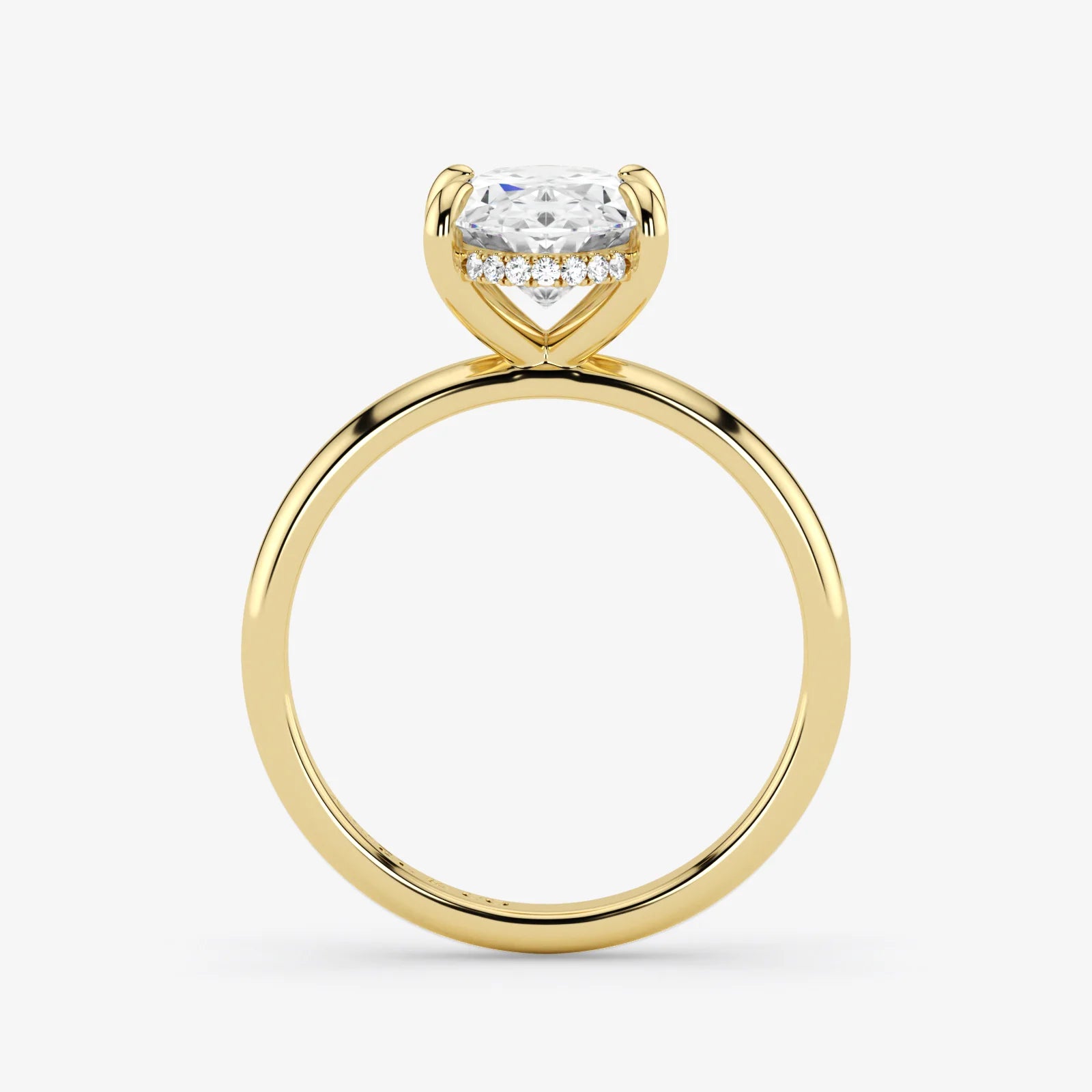 Hidden Halo oval cut lab-grown diamond engagement ring in 18K Yellow Gold