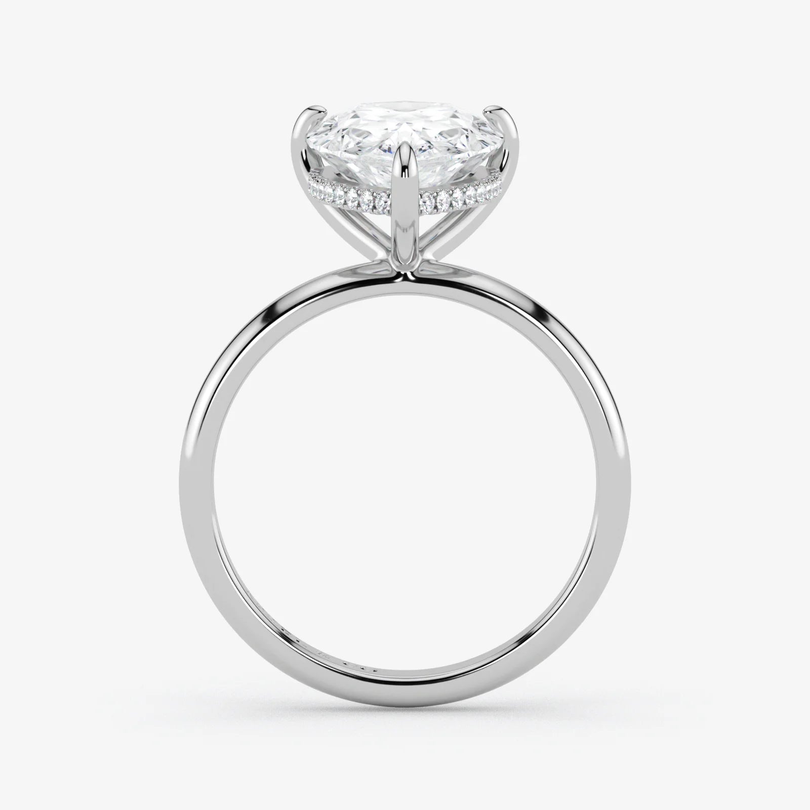 Hidden Halo pear cut lab-grown diamond engagement ring in 18K White Gold
