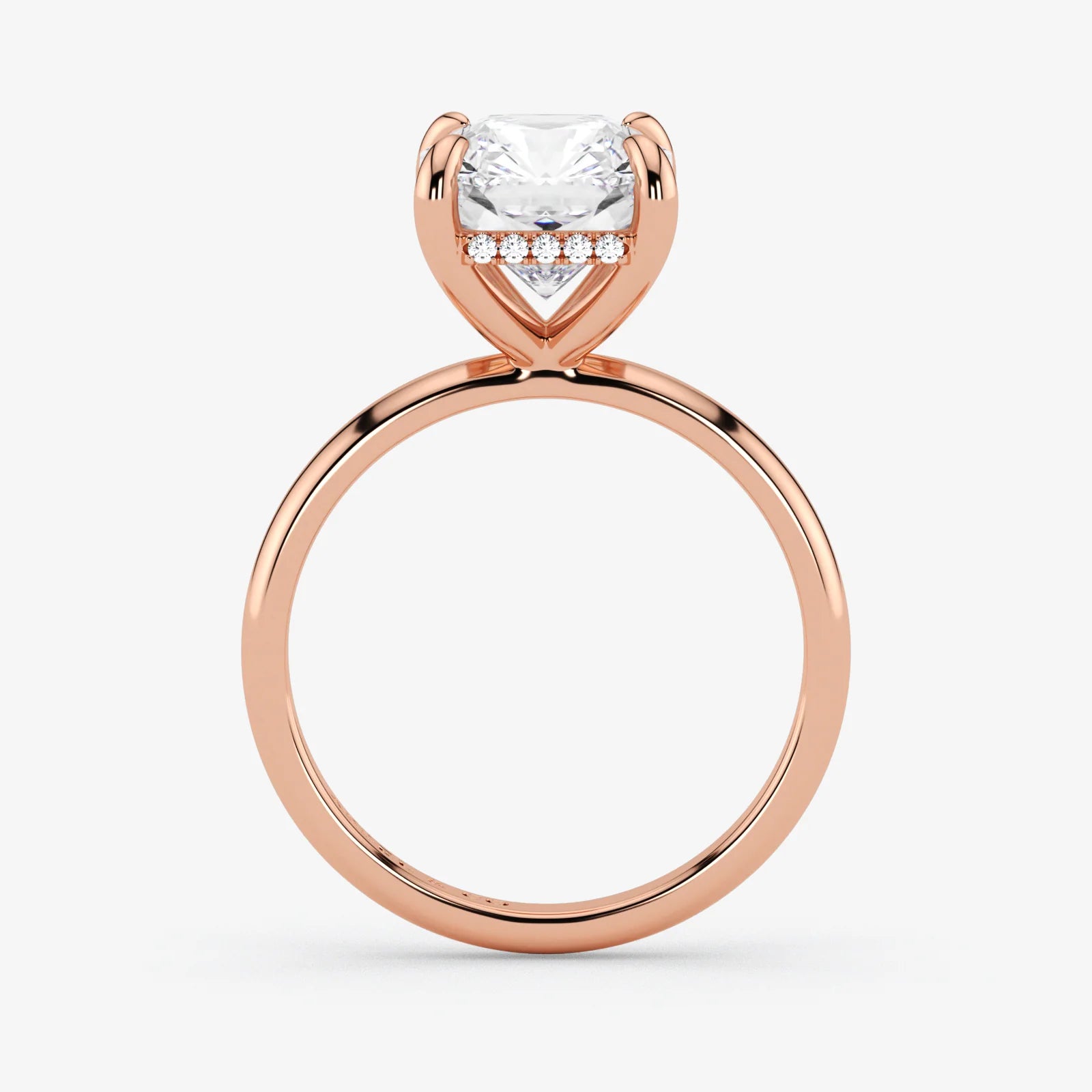 Hidden Halo radiant cut lab-grown diamond engagement ring in 18K Rose Gold