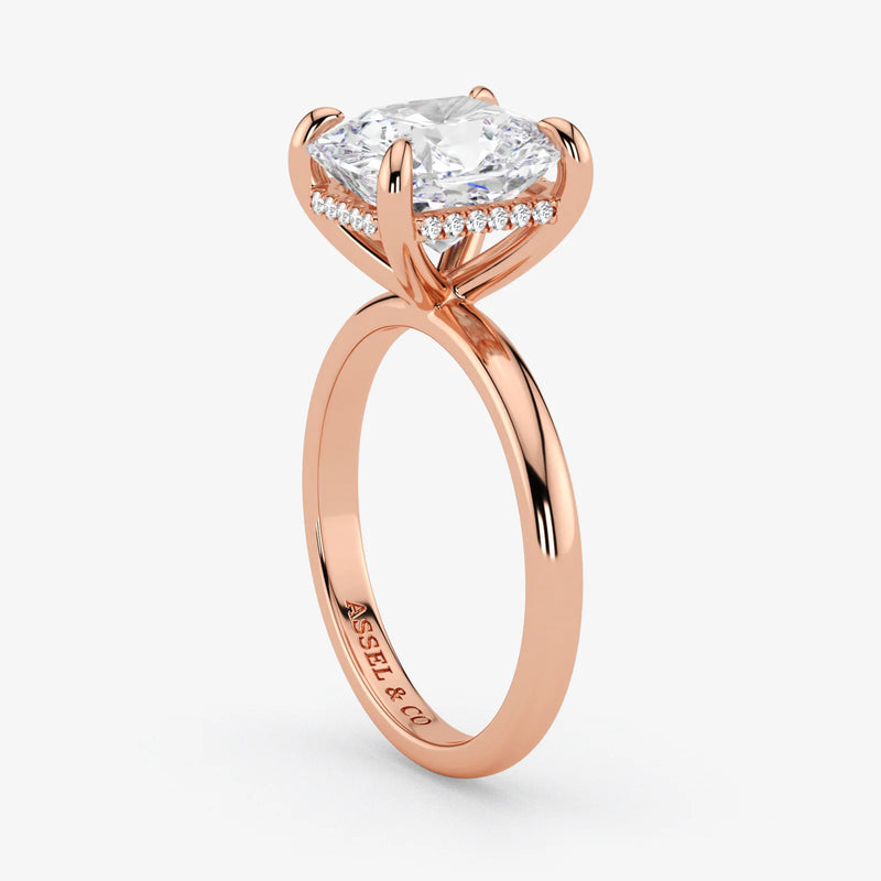 Hidden Halo radiant cut lab-grown diamond engagement ring in 18K Rose Gold