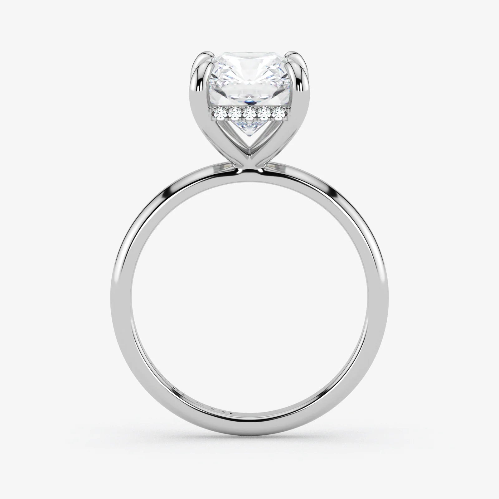 Hidden Halo radiant cut lab-grown diamond engagement ring in Platinum