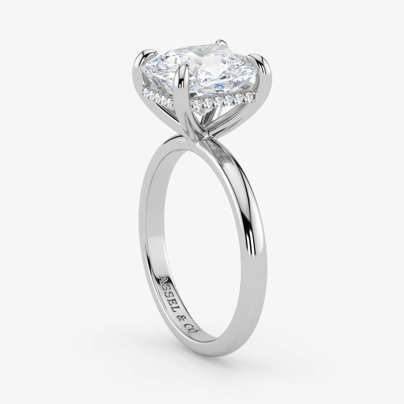 Hidden Halo radiant cut lab-grown diamond engagement ring in Platinum