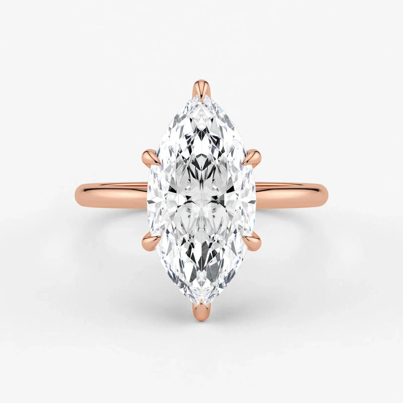 Marquise Cut Lab Grown Diamond Engagement Ring in 18K Rose Gold - Hidden Halo