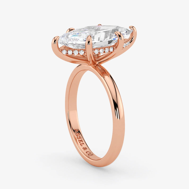 Marquise Cut Lab Grown Diamond Engagement Ring in 18K Rose Gold - Hidden Halo