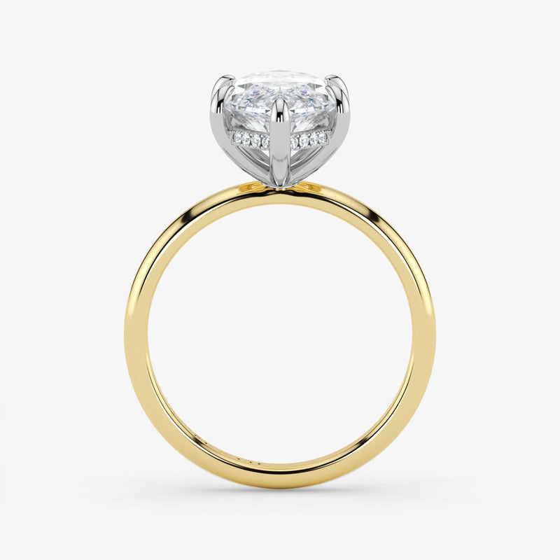 Marquise Cut Lab Grown Diamond Engagement Ring in 18K Two-Tone Gold - Hidden Halo