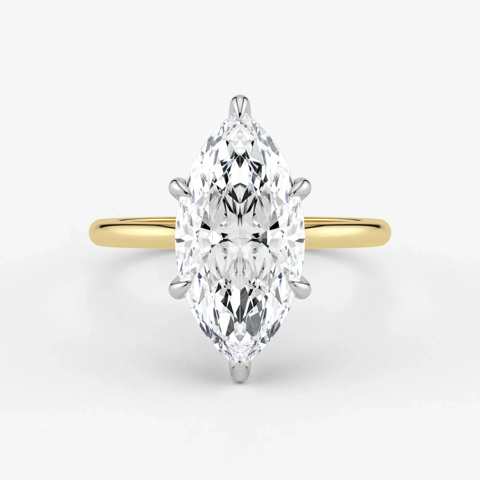 Marquise Cut Lab Grown Diamond Engagement Ring in 18K Two-Tone Gold - Hidden Halo