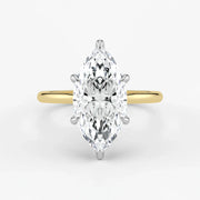 Marquise Cut Lab Grown Diamond Engagement Ring in 18K Two-Tone Gold - Hidden Halo