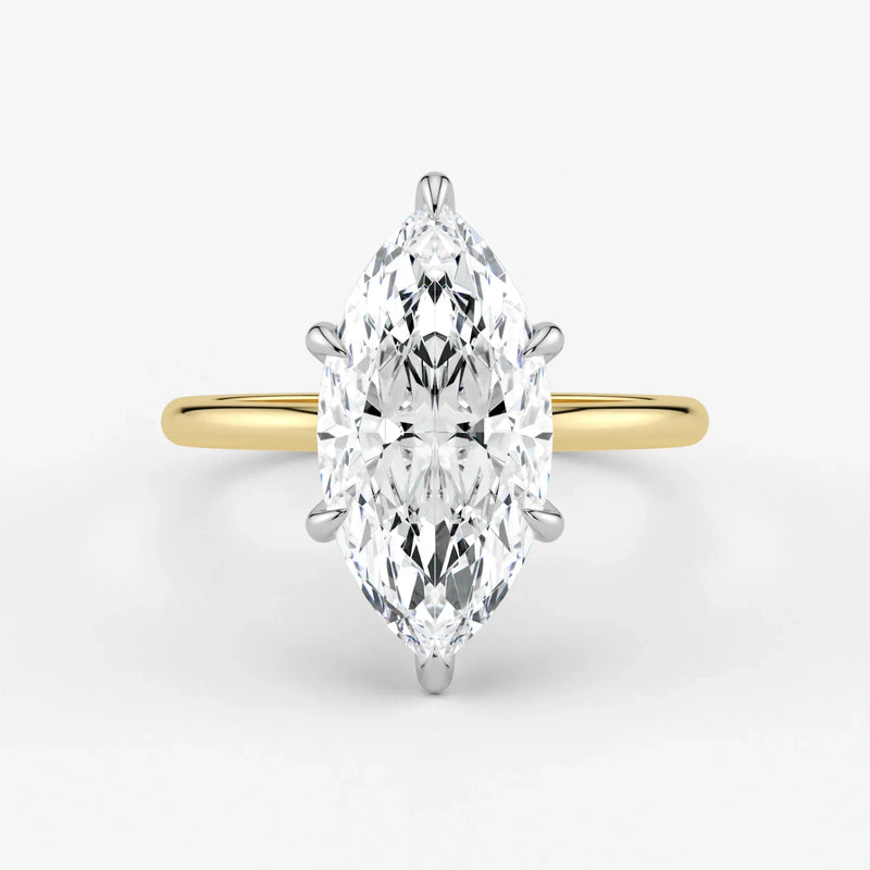 Marquise Cut Lab Grown Diamond Engagement Ring in 18K Two-Tone Gold - Hidden Halo