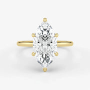 Marquise Cut Lab Grown Diamond Engagement Ring in 18K Yellow Gold - Hidden Halo