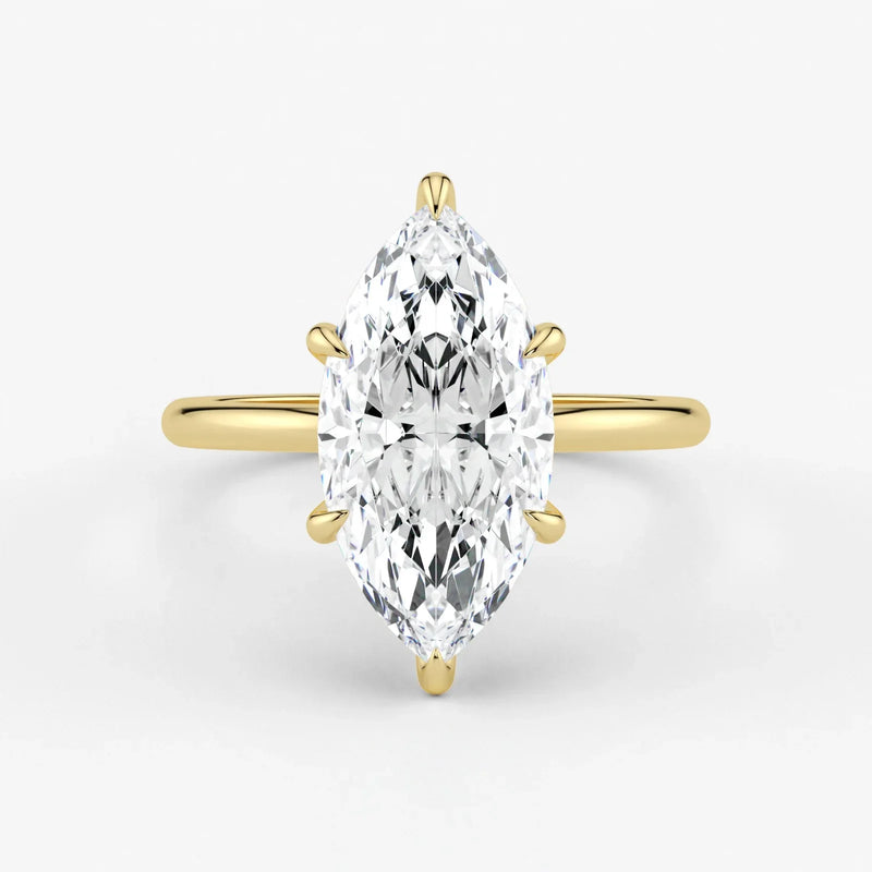 Marquise Cut Lab Grown Diamond Engagement Ring in 18K Yellow Gold - Hidden Halo