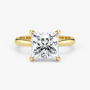 Princess Cut Lab Grown Diamond Engagement Ring in 18K Yellow Gold - Hidden Halo