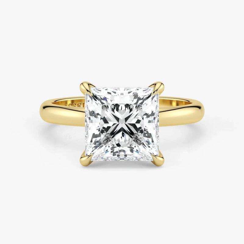Princess Cut Lab Grown Diamond Engagement Ring in 18K Yellow Gold - Hidden Halo