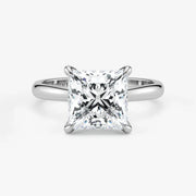 Princess Cut Lab Grown Diamond Engagement Ring in Platinum - Hidden Halo