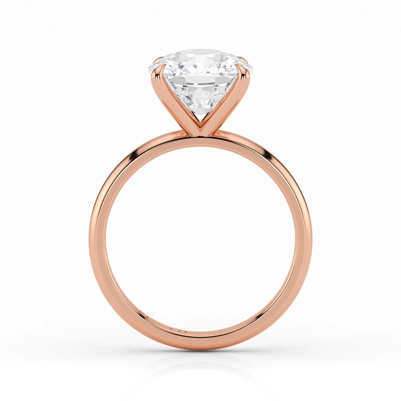 Side profile of cushion cut lab-grown diamond ring in rose gold setting