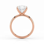 Side profile of cushion cut lab-grown diamond ring in rose gold setting