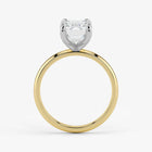 Side profile of emerald cut lab-grown diamond ring with hidden halo in two-tone 18K gold
