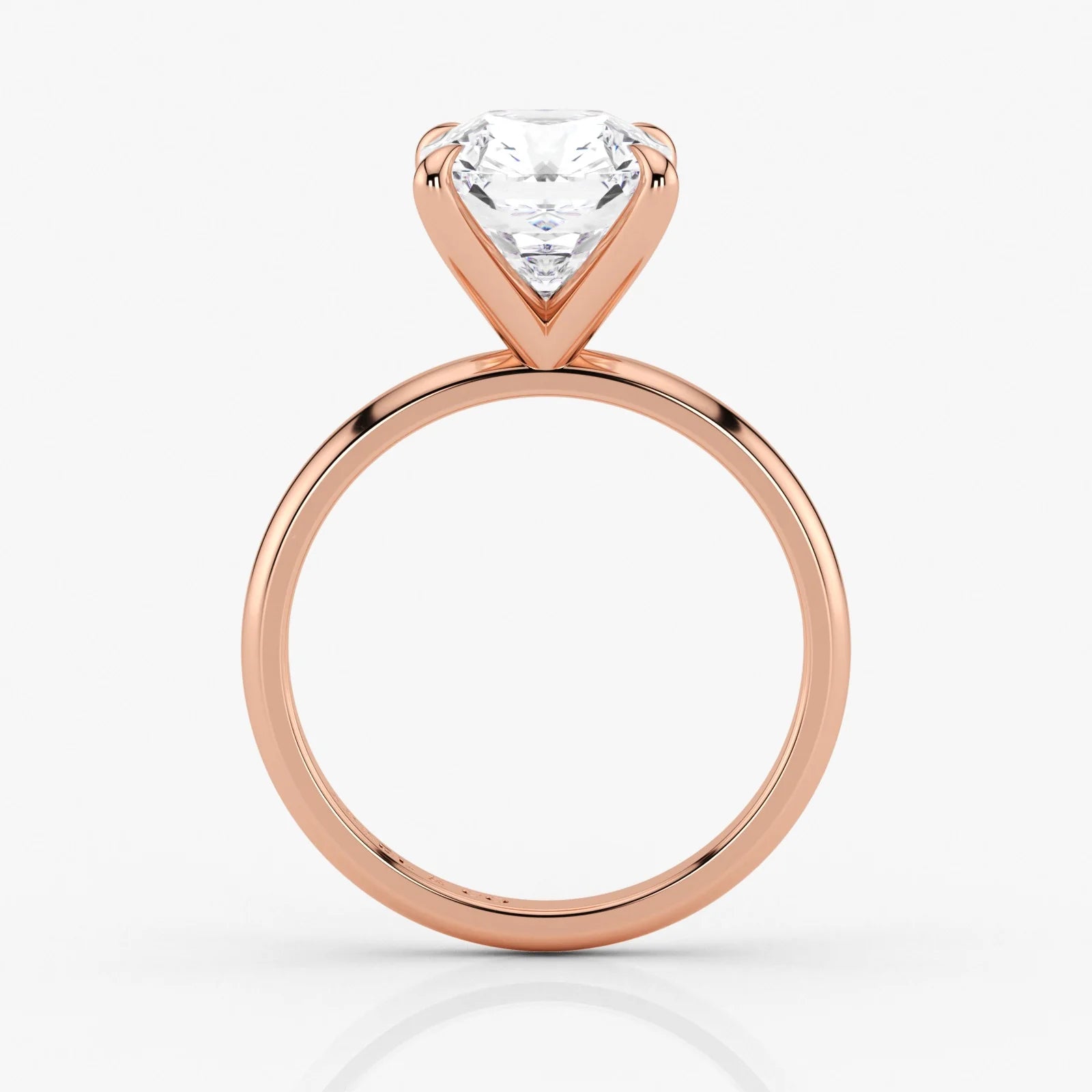 Elegant side view of 18K rose gold radiant lab diamond ring – Assel & Co