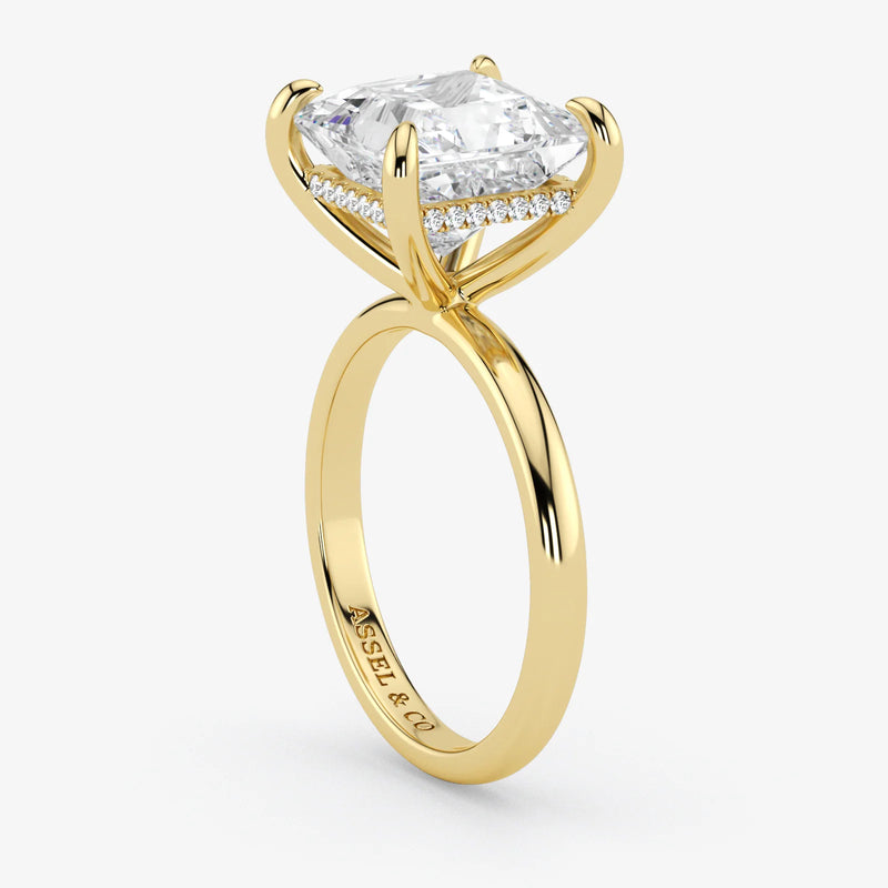 Hidden Halo marquise cut lab-grown diamond engagement ring in 18K Yellow Gold