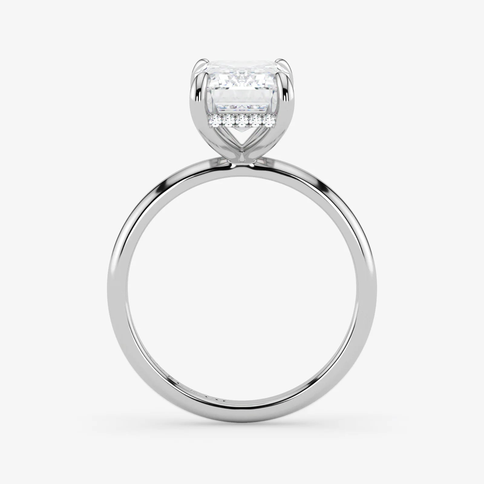 Hidden Halo emerald cut lab-grown diamond engagement ring in 18K White Gold