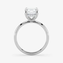 Hidden Halo emerald cut lab-grown diamond engagement ring in 18K White Gold