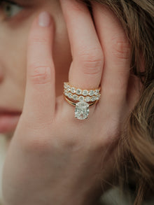 Round Cut Lab Grown Diamond Eternity Wedding Ring in 18K Rose Gold