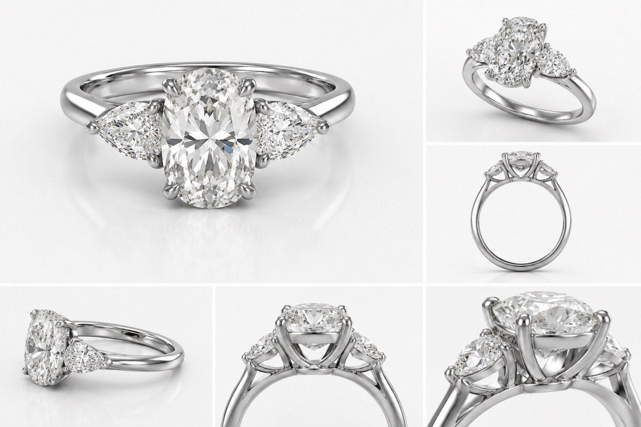 CUSTOM - Three-Stone Style Lab Grown Diamond Engagement Ring in 18K White Gold • 5.04 Ct • F color • VS1