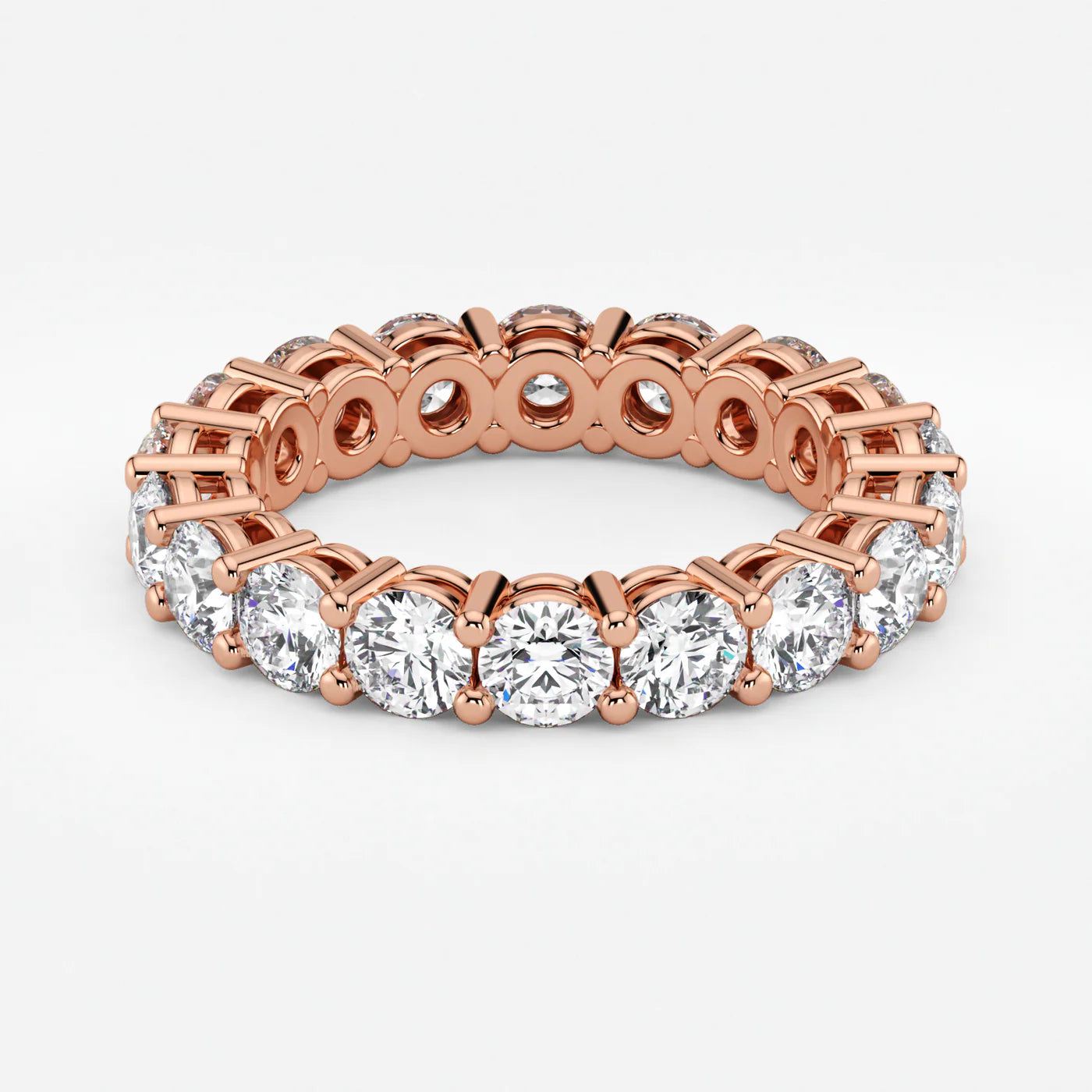 Round Cut Lab Grown Diamond Eternity Wedding Ring in 18K Rose Gold