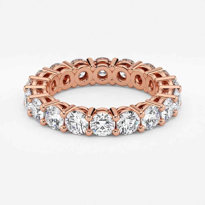 Round Cut Lab Grown Diamond Eternity Wedding Ring in 18K Rose Gold