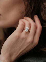 Emerald Cut Lab Grown Diamond Engagement Ring in Two-Tone 18K Gold - Hidden Halo